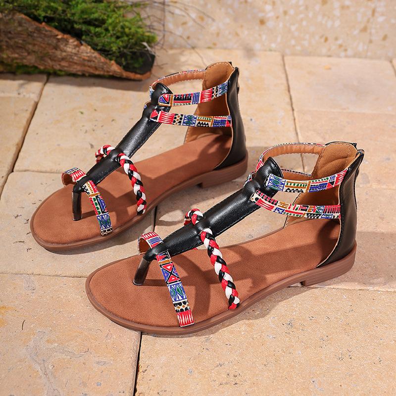 Женские сандалии Splicing Sandals Летние новые бохо-молнии сандалии женские большие размеры римские сандалии на плоской подошве женские повседневные гладиаторские туфли