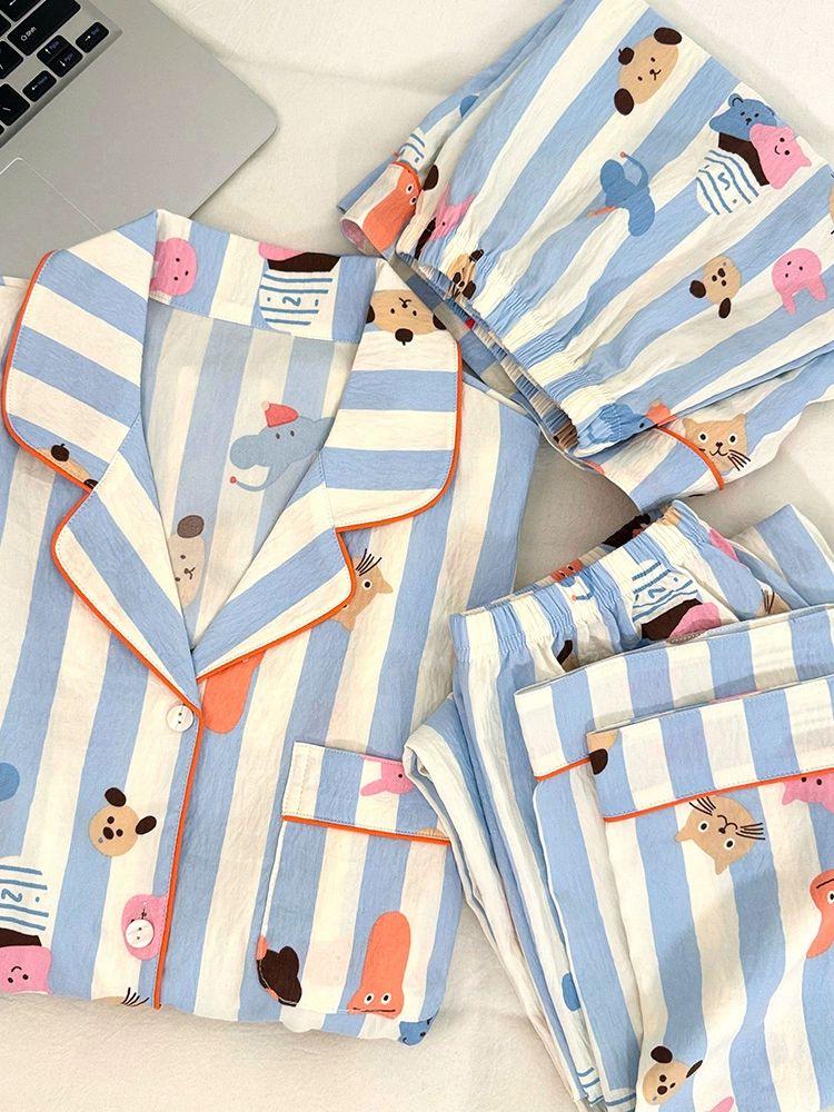 Клетчатый пижамный комплект Hello Kitty - Женский короткий рукав Весна/Лето 3 предмета