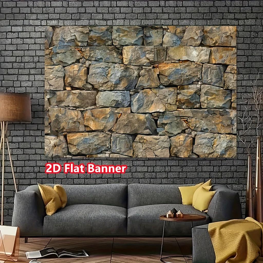 2D plane 1 piece of realistic stone brick polyester background - textured grey rock panel suitable for photo booths