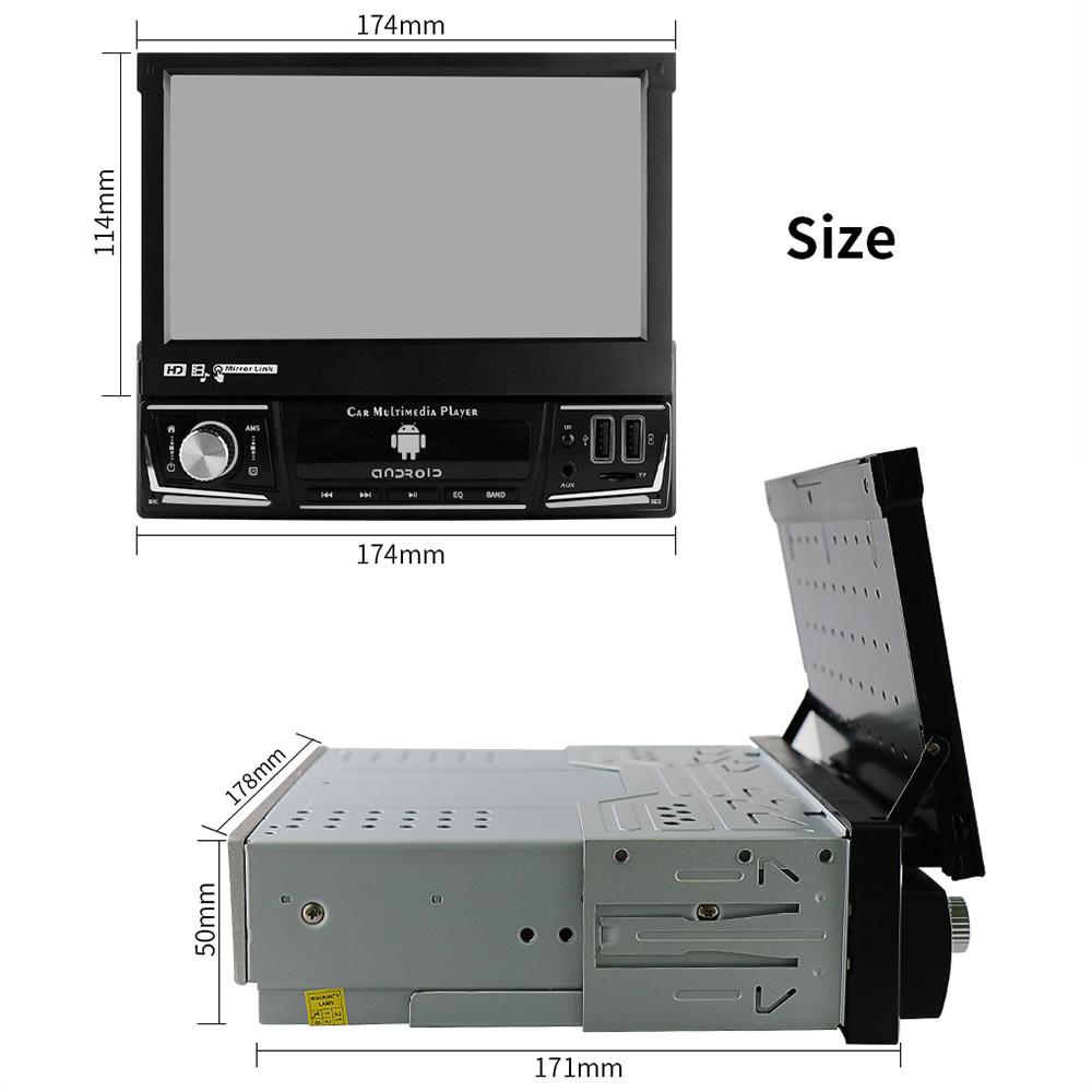 Автомобильная магнитола Hizpo 7 дюймов, одинарный, 1 Din, авторадио, CarPlay, GPS-навигация, выдвижной экран, 1Din, Android 12, мультимедийный плеер, универсальное аудио-видео головное устройство