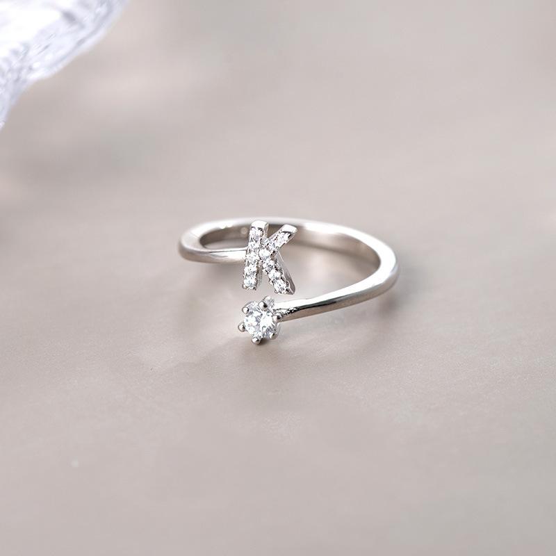Hot Sale Adjustable Fashion 26 Letters Ring 925 Sterling Silver Jewelry For Women Gift
