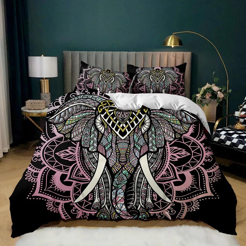 Boho Elephant Duvet Cover Set Bohemian Mandala Elephant Bedding Set Safari Animal Indian Exotic Queen King Polyester Quilt Cover