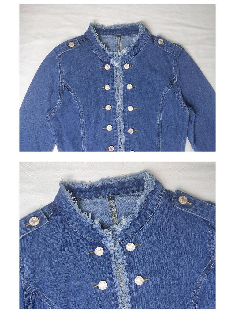 2024 Women's Cross-Border Slim-Fit Denim Jacket - Single-Breasted Stand Collar