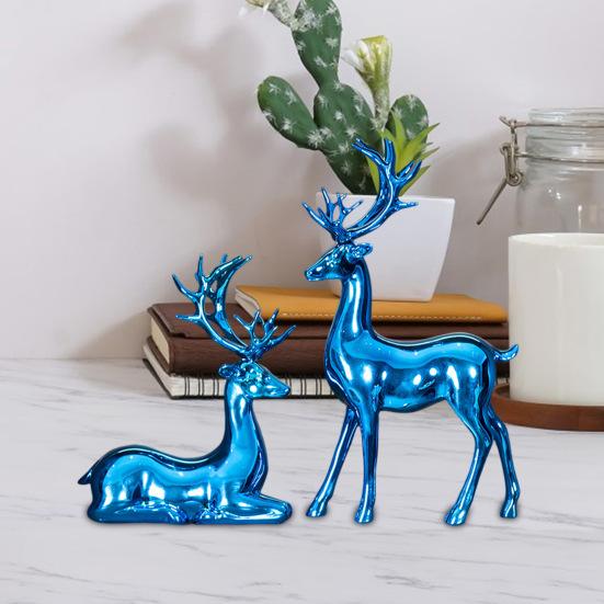 2 шт., парная фигурка оленя, стоящая, лежащая, статуя оленя из смолы, скульптура лося, рождественская, для домашнего офиса, книжной полки, украшения для рабочего стола, орнамент