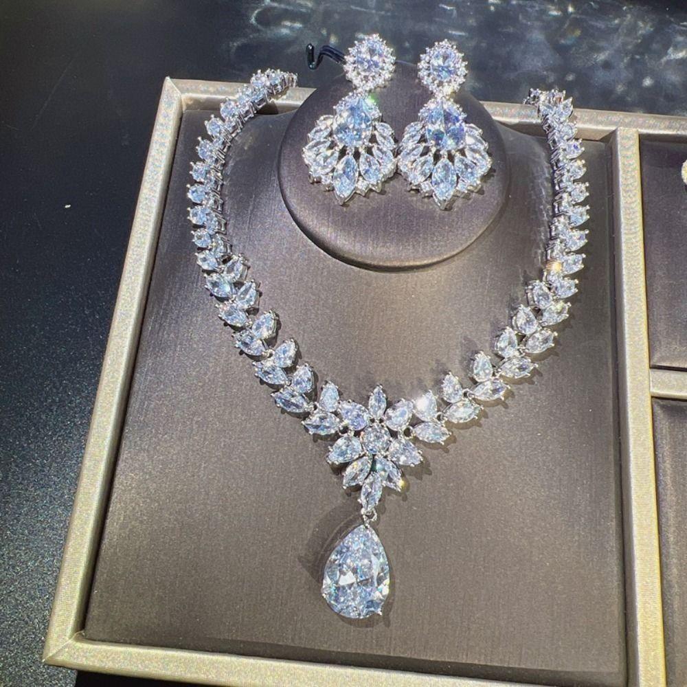 Rhinestone Necklace Earring sets Teardrop Crystal Choker Necklace Bridal Jewelry Set Bridesmaid