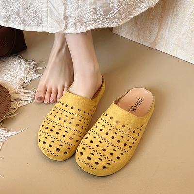 Aphixta Розовые полые шлепанцы Резиновая подошва Женские тапочки Круглый носок Вьетнамки Красные Плоские С Пляжной обувью Уличные Сандалии Полуслайды