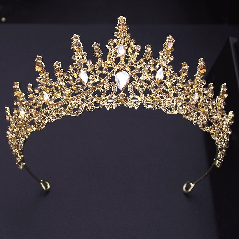Champagne Colors Princess Crown Tiaras Headdress Prom Birthday Party Bridal Crown for Wedding Bride Hair Jewelry