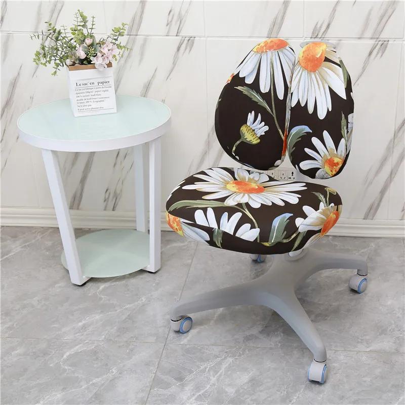 Children Study Chair Cover Elastic Double Back Kids Student Writing Rotating Lift Chair Protector Cover Seat Backrest Case