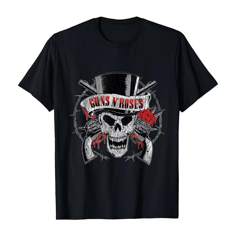 2025 Новые Guns N 'Roses Рок Панк Американский Оверсайз Хай Стрит Мужская и Женская Летняя Хлопковая Американская Удобная Футболка