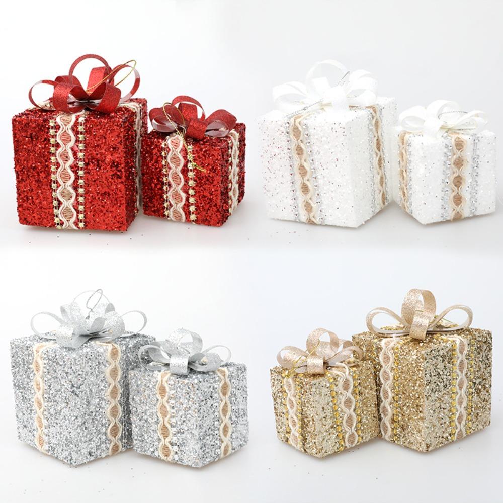 2/3Pcs Plastic Christmas Tree Ornament Lace Gift Box Christmas Decorations