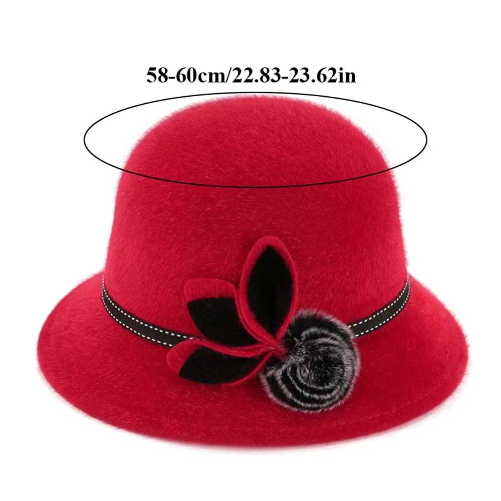 Ladies Casual Basin Hat Bowler Hat With Flower Wool Hats Fedoras Cap Dome Hat