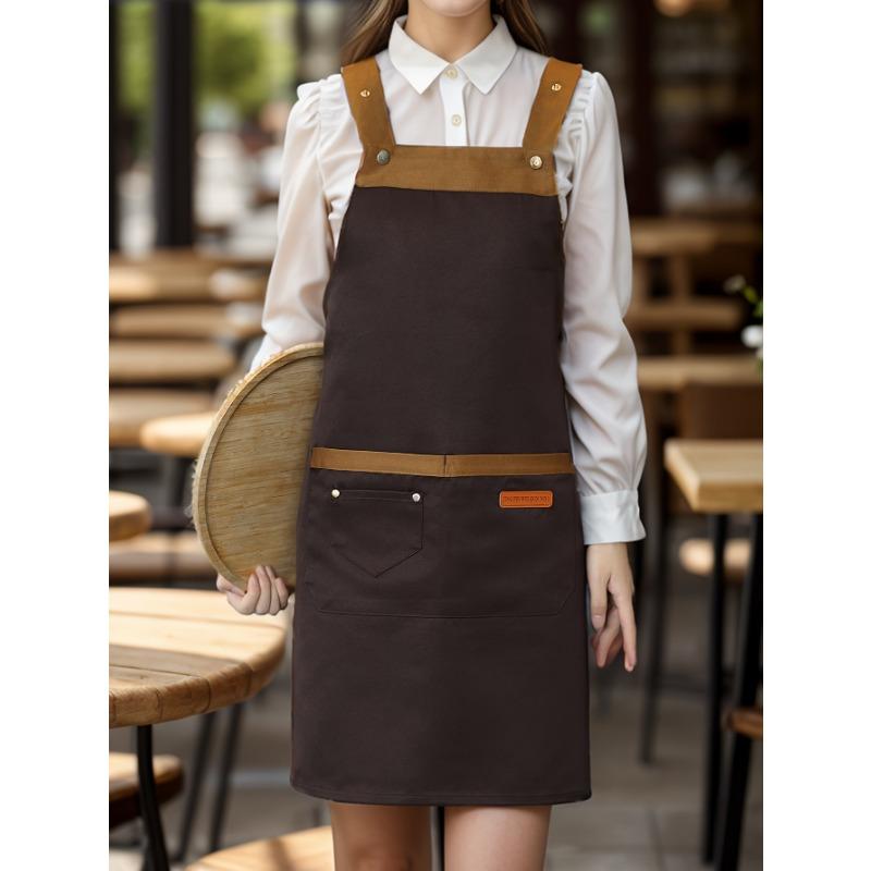 1 шт. Унисекс Регулируемый фартук с карманами, Полиэстер 100% Не тянущийся, Обычная посадка, Без рукавов, Н-образный подол, Тканый для приготовления пищи, выпечки, работников ресторана