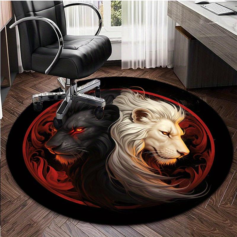 Yin Yang Red Yellow Lion Round Rug Nonslip Area Rug Office Chair Mat Carpet For Living Room Bedroom Home Decor