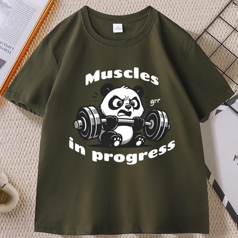 Muscular Panda Lifting Weights TShirt for Unisex Gym Humor Panda T Shirt Funny Workout Clothes Soft Breathable Graphic Tee