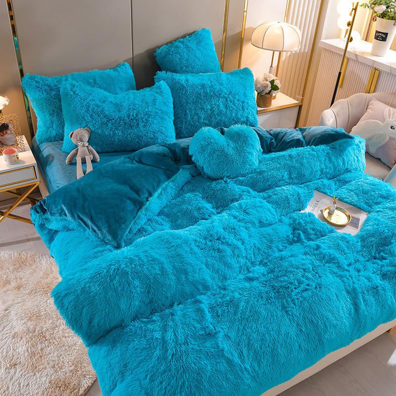 Mink Velvet Four-piece Set Princess Style Thickened Rabbit Plush Four-piece Set Autumn and Winter Three-piece Set