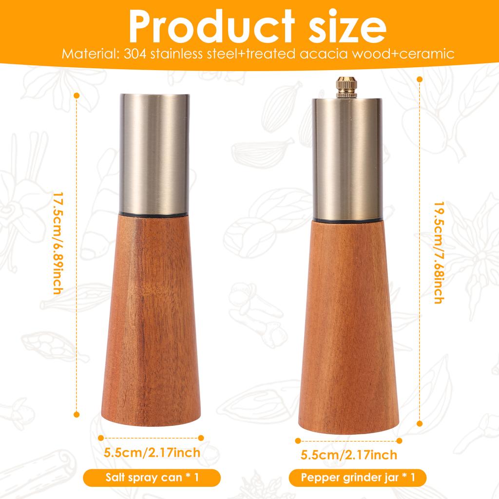 2 шт. Деревянные мельницы для перца Регулируемые ручные мельницы Солонка и перечница Мельница для специй Многоразовый набор мельниц для специй для барбекю