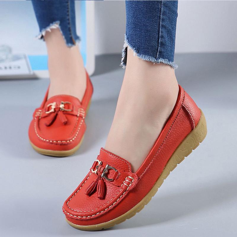 Fashion Women Flats Ballet Shoes Summer Genuine Leather Loafers Breathable Moccasins Women Boat Shoes Ballerina Ladies Casual Shoes