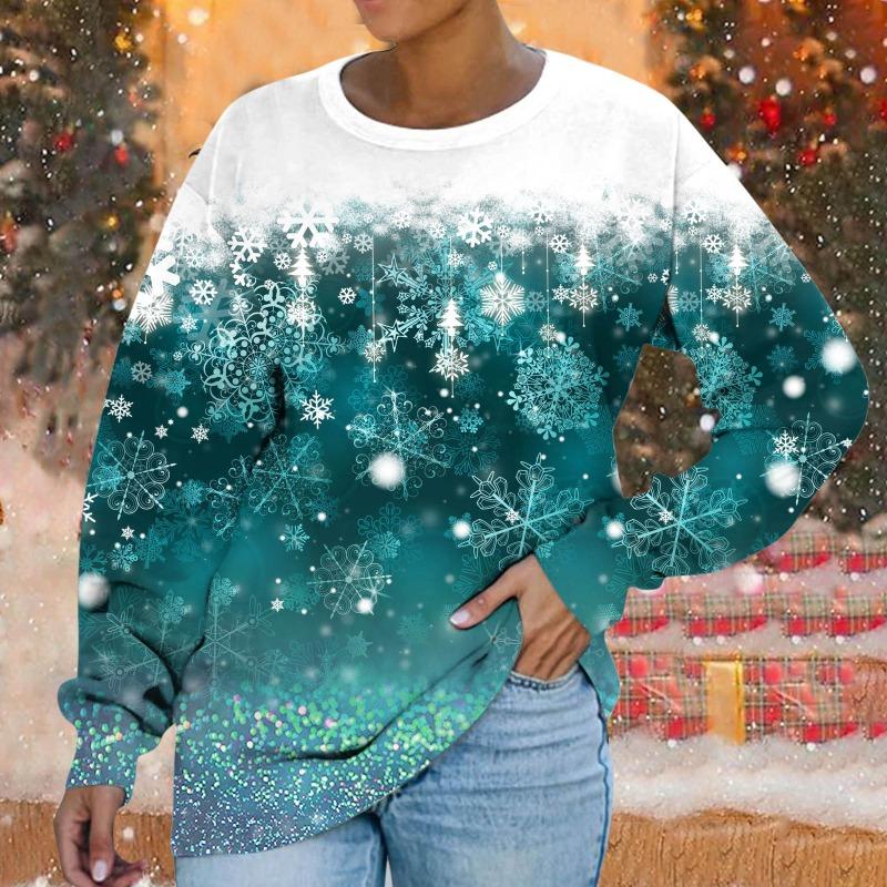 Толстовка с круглым вырезом Рождественская снежинка цифровой принт повседневная весна осень свободная женская толстовка Пуловеры и длинные рукава (Женский)