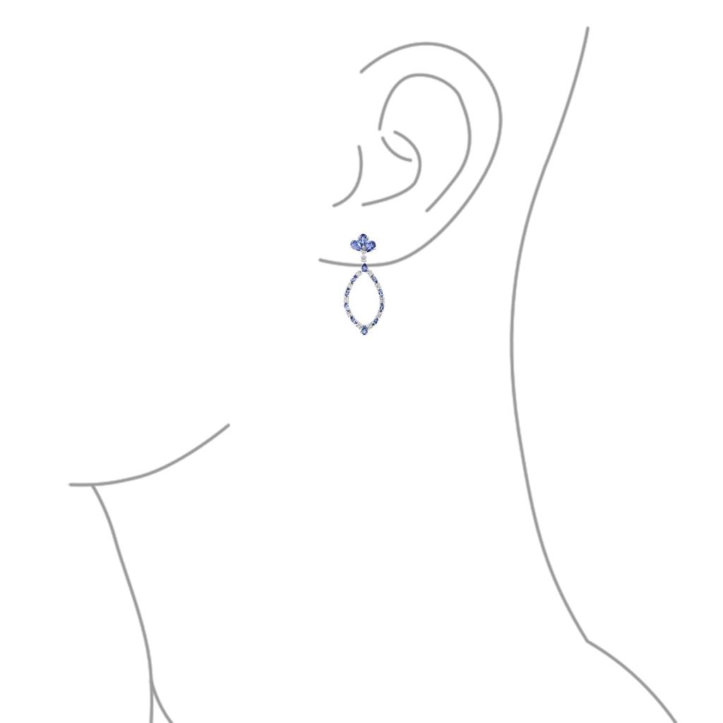 Large Statement Open Teardrop Slavender Purple Gemstone Tanzanite Leaf Chandelier Earrings for Sterling Silver Women.925