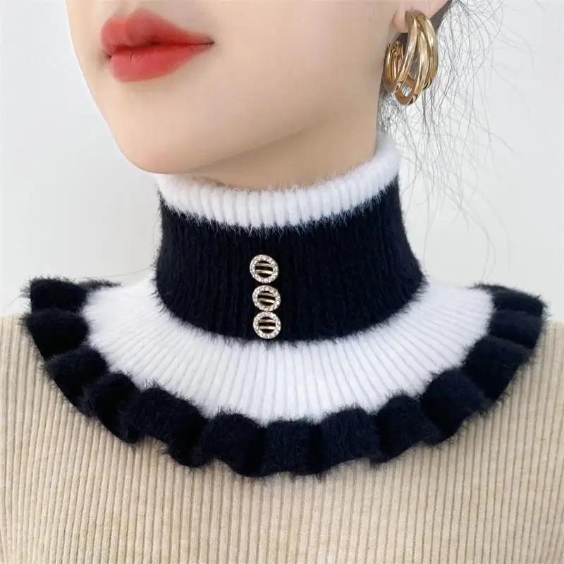 2025 New Knitted Stripe Lapel Collar Warmth Neck Cover for Women Thickened Imitation Mink Velvet Fake Collar Neck Scarf