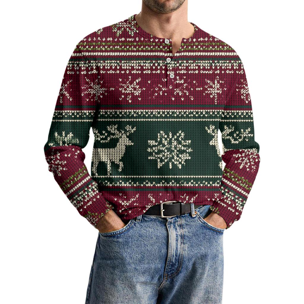 Men's Casual Knit Button-Up Long-Sleeve Shirt