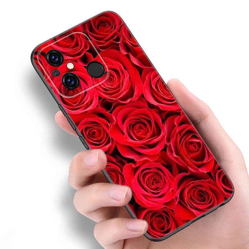Bright Red Roses Flowers Black Case For Xiaomi Redmi 11 Prime 11A 12C 13C A1 A2 Plus A3 12 4G 10 13R 5G 9A 10A 9C 10C 9i 12R