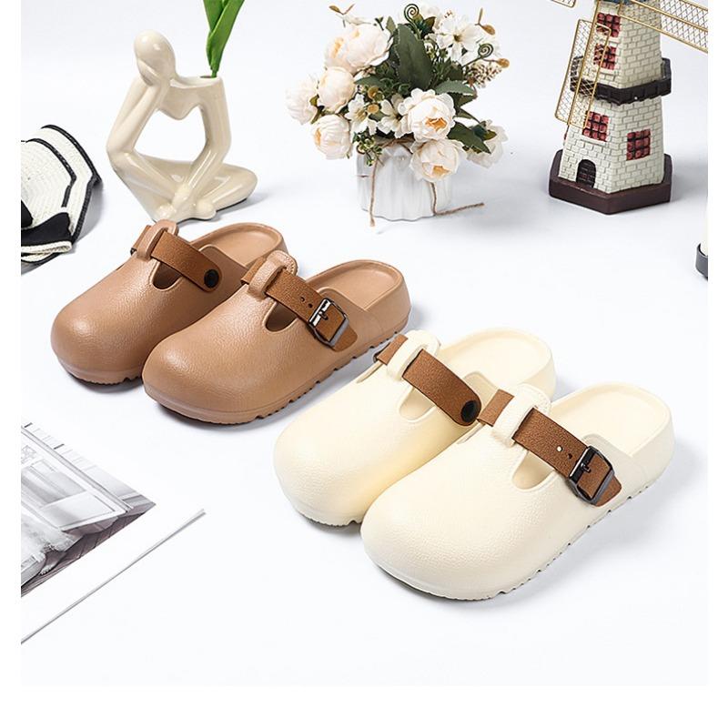 Женские летние полутапочки с закрытым носком, легкие одинарные туфли с пряжкой, сандалии на толстой подошве для ношения на улице