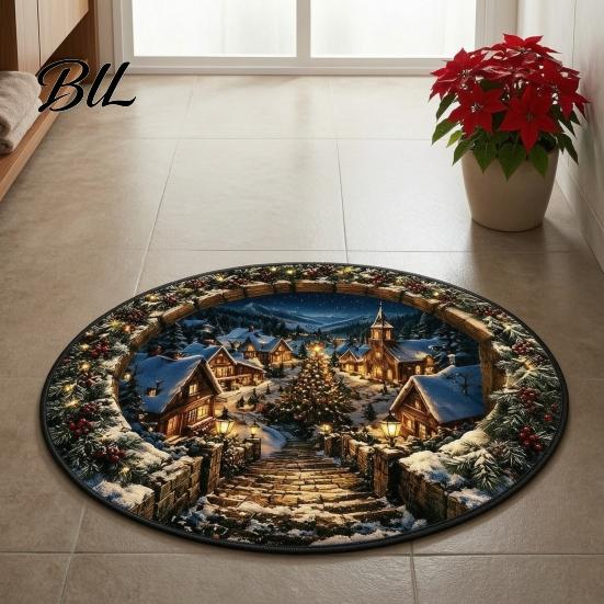 Anti Skid Bathroom Mat Christmas 3D Illusion Rug, Black Hole Vortex Visual Effect Mat, Non-Slip Unique Design Holiday Door Machine Washable