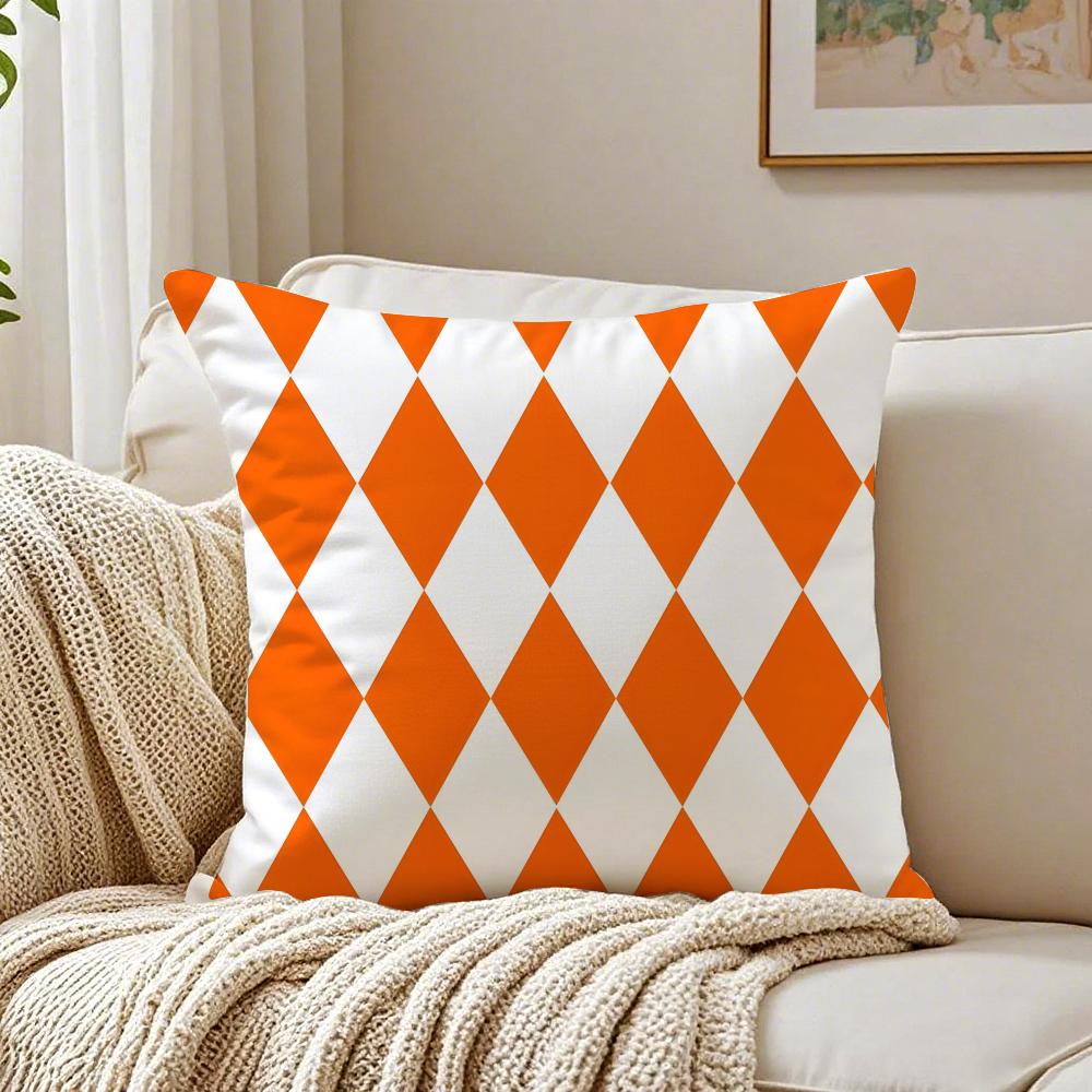 Orange Checkered Polka Dot Pattern Geometry Pillow Case Plush Sofa Cushion Covers Organic Breathable Invisible Zipper