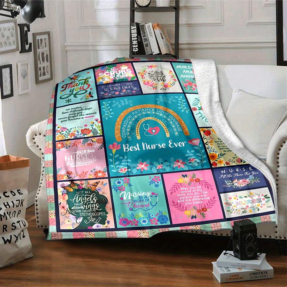 1pc Nurses,thank you Digital Printed Flannel Blanket, Super Soft Plush Fleece Bed Cover, Multipurpose Four Seasons Hypoallergenic Quilt for