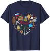 Russia Symbols Heart Collage Graphic Tee Breathable Casual Trip T-Shirt For Men
