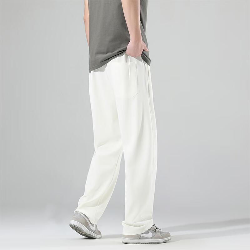 MMOPTOP Banana Curved Knife Pants for Men, Spring And Summer Loose Straight Wide-Leg Sports Casual Trousers, ST04 White M