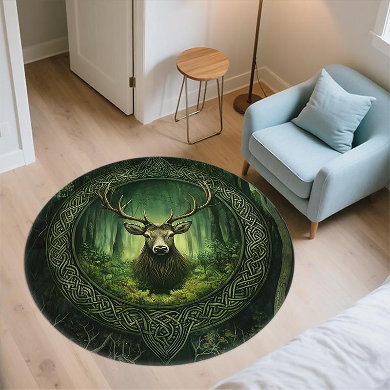Celtic Knot Deer Head,Round Area Rug,Carpet Rug for Living Room Bedroom Sofa Playroom Decor,Non-slip Floor Mat