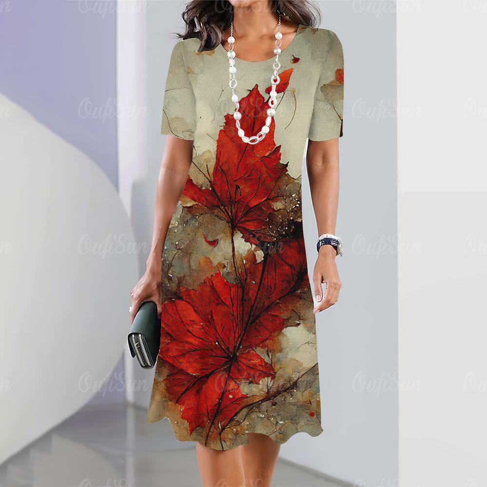 New Women's Dresses Leaf 3D Print Elegant & Beautiful Dresses Fashion Plus Size Women's Dressess