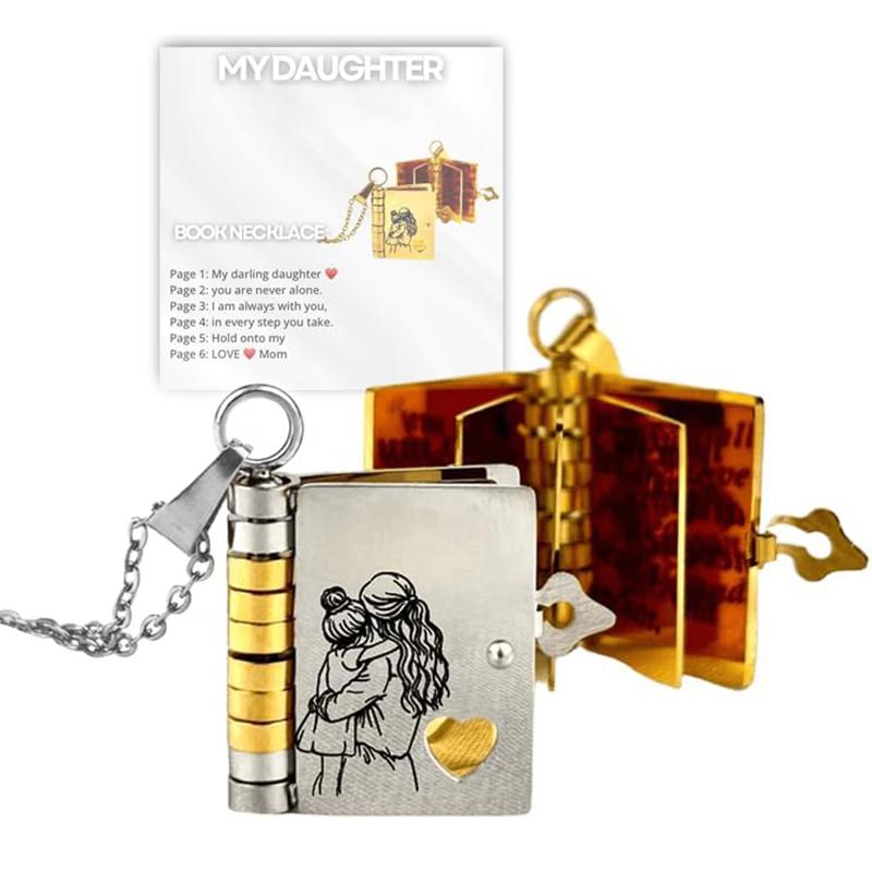Открывающееся ожерелье-книга для дочери из нержавеющей стали со страницами с гравировкой, ожерелье с мини-подвеской в виде книги золотого цвета