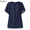 ZANZEA Women Casual Round Neck Solid Color Summer Short Sleeve Blouse
