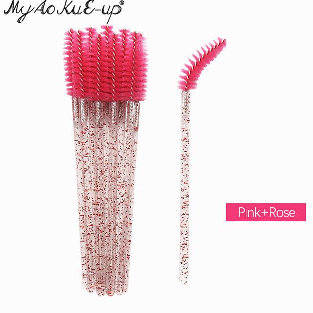 New Crystal Eyelashes 50 Pcs Diamond Handle Brush Mascara Wands Applicator Cosmetic Brush Disposable