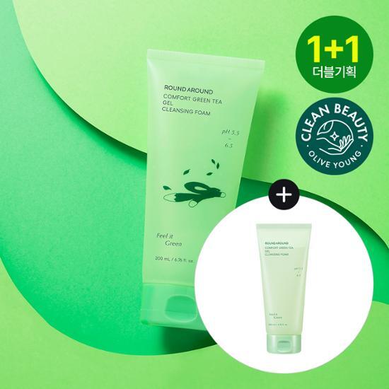 Round Around Comfort Green Tea Mildly Acidic Cleansing Gel Foam 200ml Double Plan