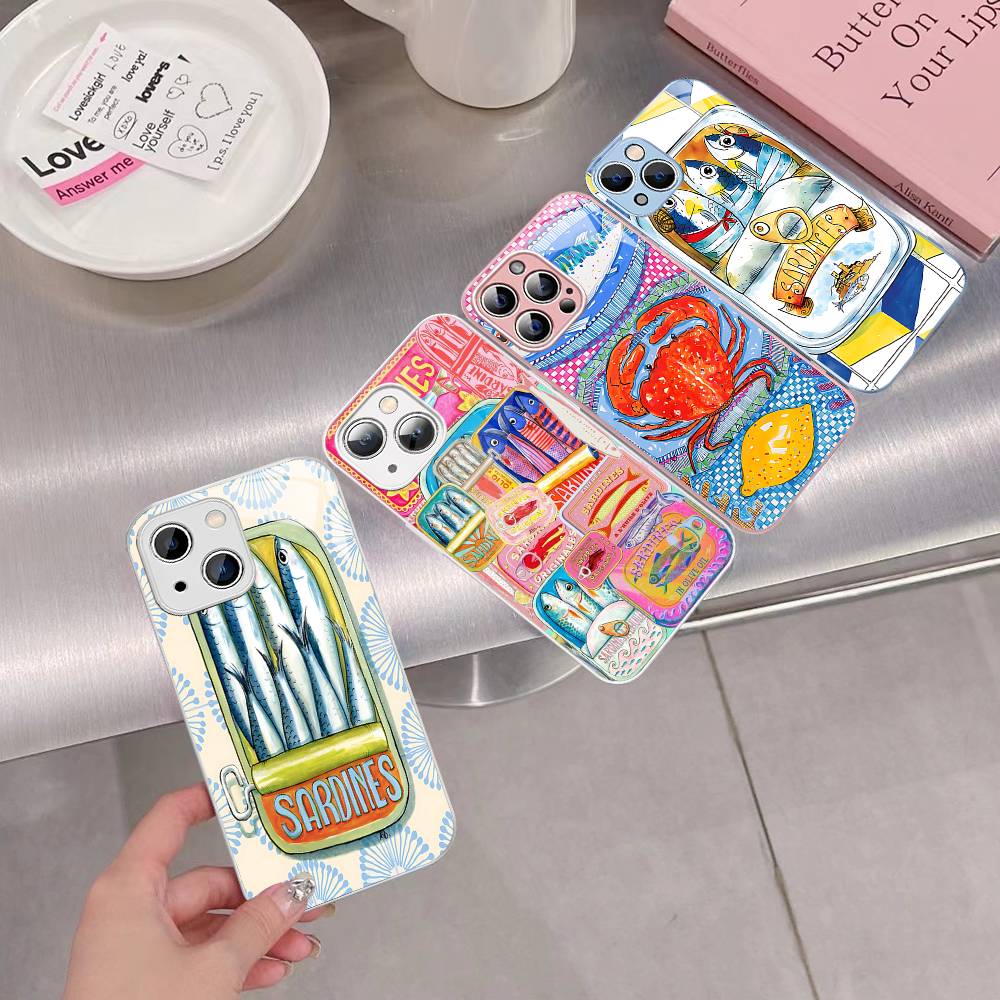Sardines Fish Tempered Glass For Iphone 14 13 12 11 Pro Mini XS MAX 14Plus X XS XR Cover