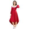Christmas Performance Dress Fluffy Square Neck Pure Color A-line Irregular Hem Button Decor Festive Stage Show Santa Cosplay Costume New Year