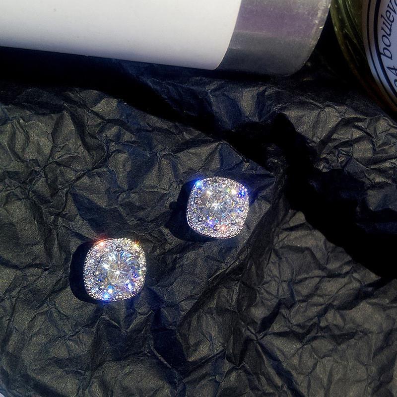 Luxury  Square Stud Earrings for Women Piercing Zircon Silver Earings Accessories Jewelry