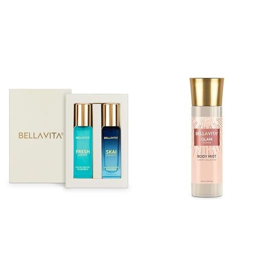 Bella Vita Роскошный Skai Aquatic EDC & Fresh EDT унисекс-комбо, стойкий аромат, упаковка из 2 парфюмов по 20 мл каждый, гламурный женский спрей для тела
