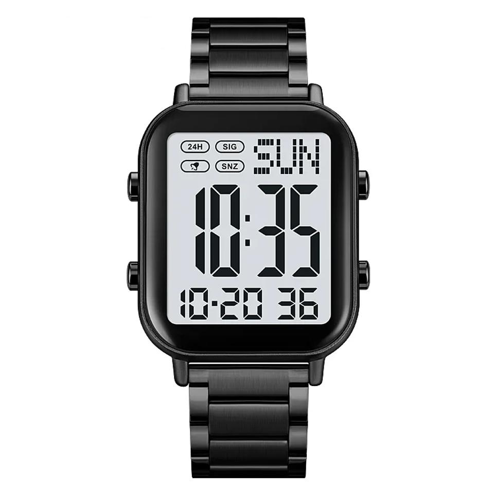 Цифровые часы для мужчин водонепроницаемые спортивные электронные наручные часы EL дисплей часы из нержавеющей стали