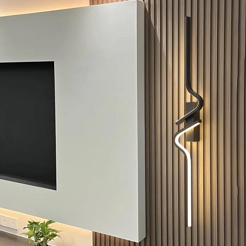 LED Wall Lamp Black 60/80/100cm Warm Light Wall Switch Indoor Decorative For Bedroom Hallway Living Room Sofa Background Lamps