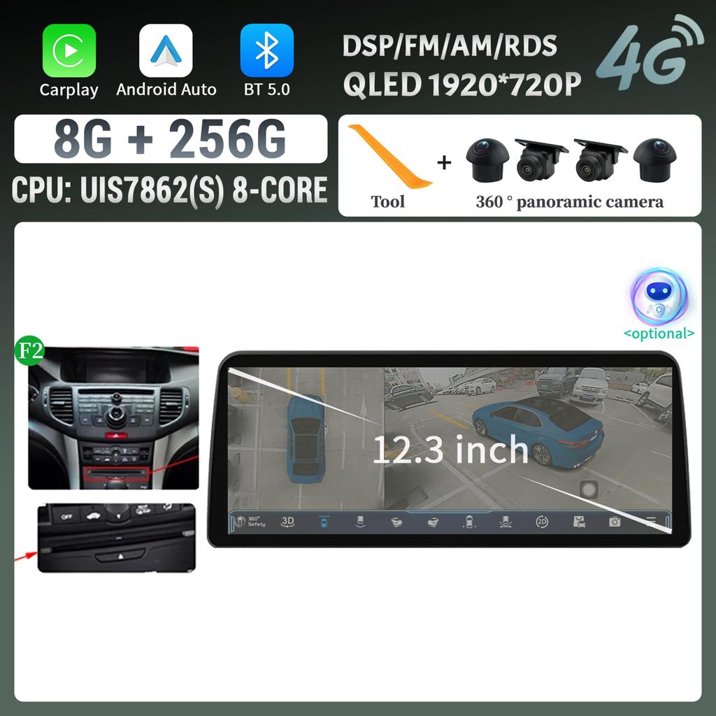 12,3 дюйма Для Honda Accord 8 Европа Spirior 2009-2013 Автомагнитола Мультимедийная Навигация Беспроводной BT CarPlay Сенсорный Экран Головного Устройства