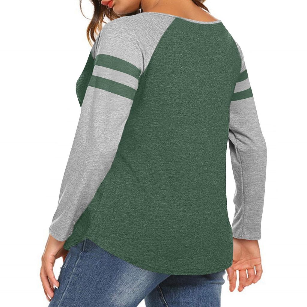 Женская повседневная модная полосатая футболка с длинным рукавом, V-образным вырезом, цветной блок
