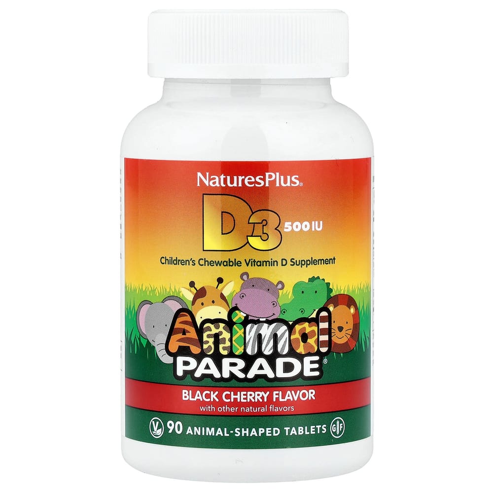 Nature's Plus Vitamin D3 Black Cherry Flavor 500 IU Animal-Shaped Tablets, 90 Count