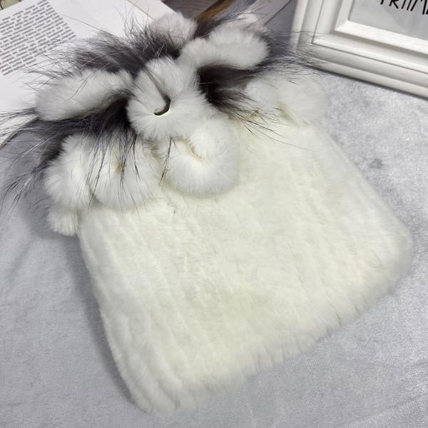 Пушистая зимняя шапка из натурального меха, теплая шапка из натурального меха кролика Рекс, женская вязаная шапка из 100% натурального меха