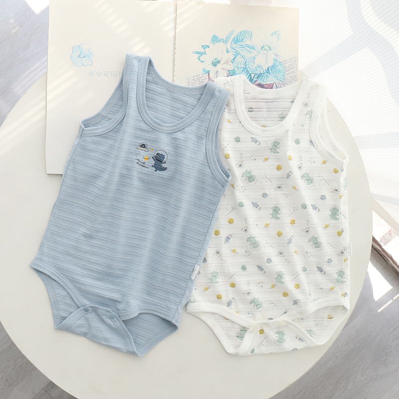 Детское боди нижнее белье сетка лето синий динозавр 80СМ [Baby koi] одежда, набор из 3 предметов, футболка, ромпер, рисунок, комбинезон, майка, рисунок,
