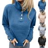 Ladies' Casual Stand Up Collar Knitted Sweater, Solid Color Button Casual Loose Sweater